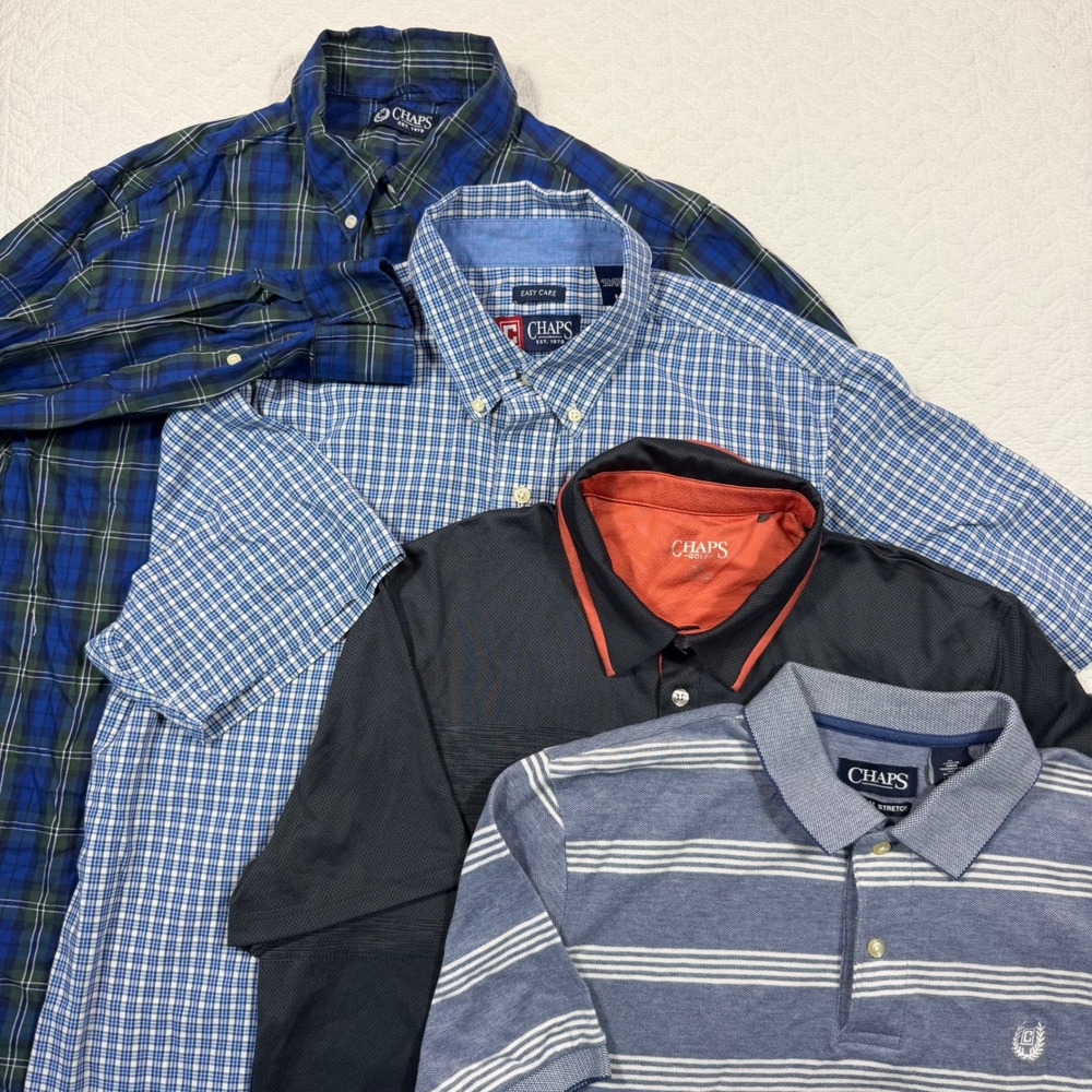 Lot of 4 Chaps Plaid Mens Button Down Shirts Polo Shirt Mens Size M